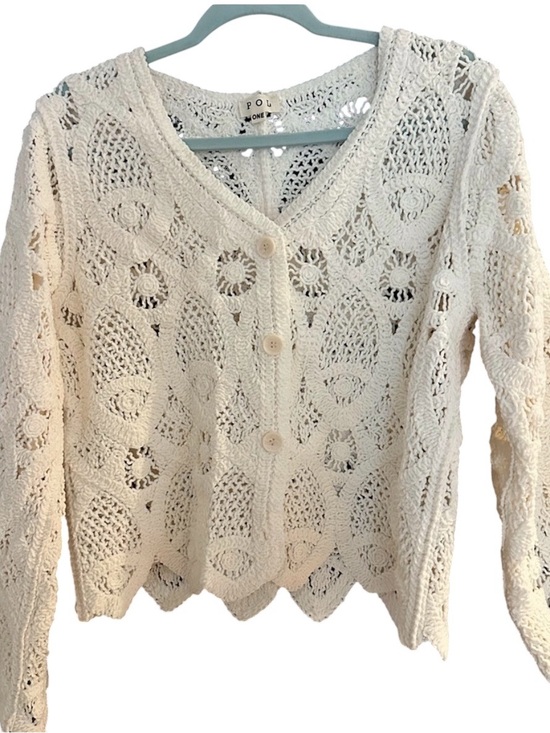 POL Sweaters - POL Crochet Knit Cream Button-Front Sweater One Size